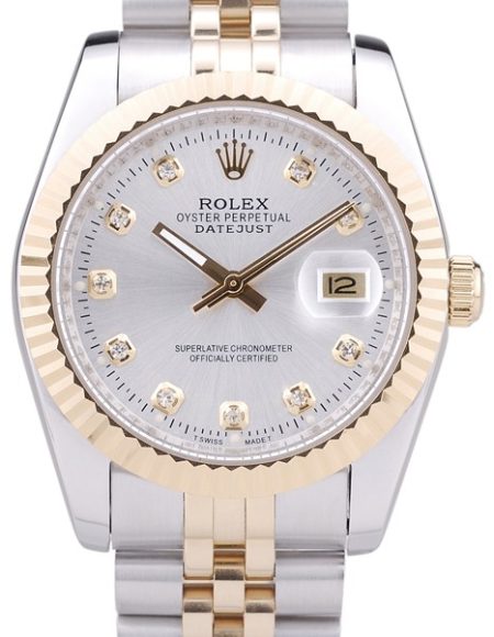Rolex Datejust Silver Dial Diamonds Ribbed Bezel 7454