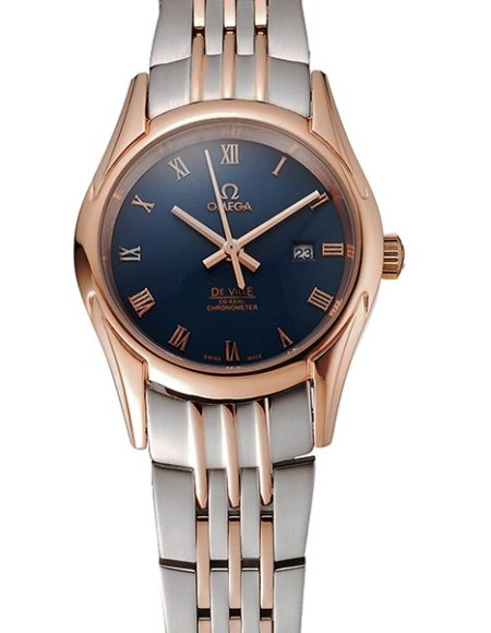 Omega De Ville Ladies Blue Dial Rose Gold Case Two Tone Bracelet 1453784