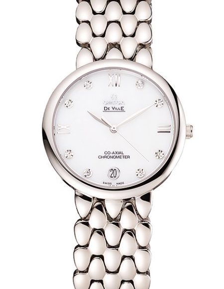 Omega De Ville Prestige White Dial With Diamonds Stainless Steel Case And Bracelet