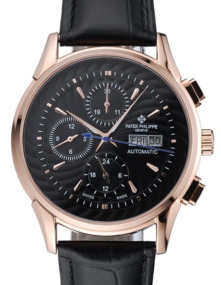 Patek Philippe Grand Complications Black Dial Gold Case Black Leather Bracelet  1454238