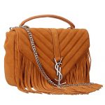 Saint Laurent College Matelasse Medium Fringed Suede Bag Tan