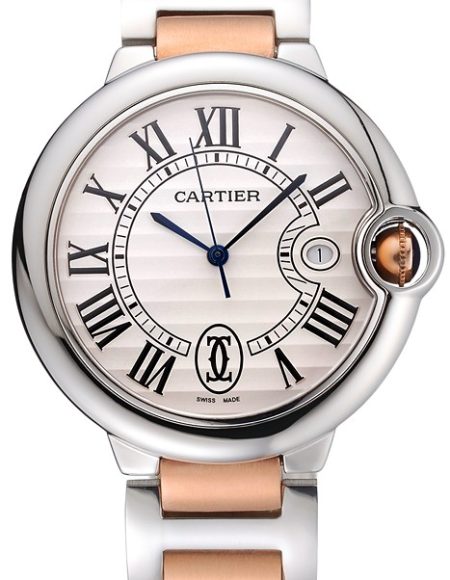 Swiss Ballon Blue De Cartier Steel Case White Dial Roman Numerals Two Tone Bracelet   622646