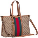 Gucci Rania Web GG Canvas with Tan Leather Trim Top Handle Tote