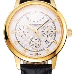 Swiss Vacheron Constantin Traditionnelle Power Reserve White Dial Gold Case Black Leather Strap