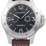 Panerai Luminor Brushed Stainless Steel Case Black Dial Dark Brown Leather Strap