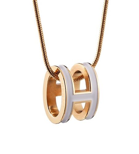 Hermes Pop H White Enamel Gold Handware Necklace 700620