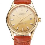 Swiss Rolex Datejust Gold Dial Gold Case Light Brown Leather Strap