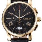 Montblanc Chronograph Black Dial Black Leather Bracelet Gold Case 1454112