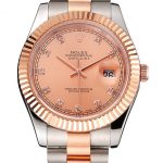 Swiss Rolex Datejust Rose Gold Dial And Bezel Stainless Steel Case Two Tone Bracelet