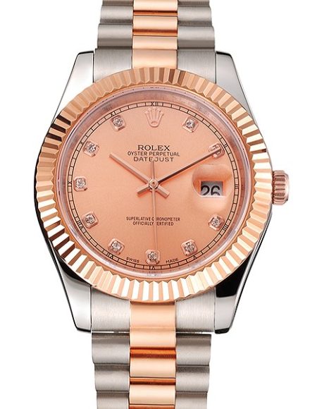 Swiss Rolex Datejust Rose Gold Dial And Bezel Stainless Steel Case Two Tone Bracelet
