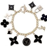 Louis Vuitton Replica Black Enameled Classic LV Monogram Gold Charm Bracelet 2165-86