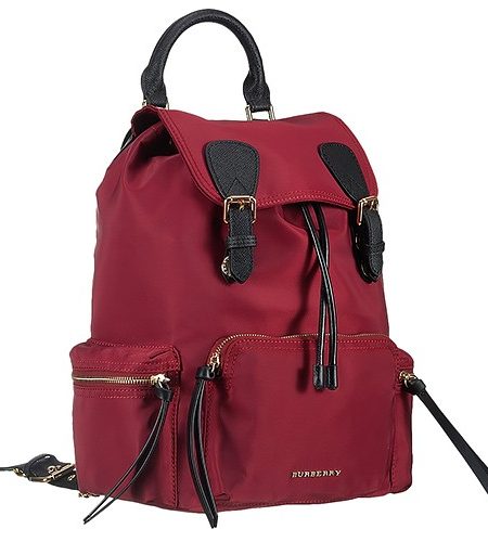 Burberry Large Backpack Dark Red Nylon Black Leather Trim 18927038