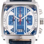Tag Heuer Monaco 24 Calibre 36 Chronograph Blue And Grey Stripes Dial Blue Leather Strap 622273