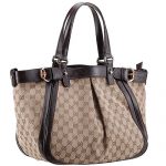 Gucci Belted Large Top Handle Canvas Bag Dark Brown Trim
