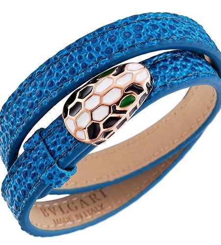 Bvlgari Serpenti Blue Leather Rose Gold Hardware Bracelet 700529