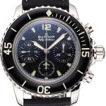 Swiss Blancpain Fifty Fathoms Flyback Chronograph Black Dial Black Bezel Stainless Steel Case Black Canvas Strap