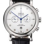 Omega Seamaster Vintage Chronograph White Dial Diamond Hour Marks Stainless Steel Case Black Leather Strap
