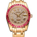 Rolex Datejust Diamond Dial Pink Jewels Bezel Gold Case And Bracelet  622835