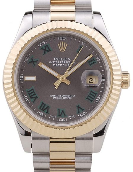 Rolex Datejust Grey Dial Gold Ribbed Bezel 7479
