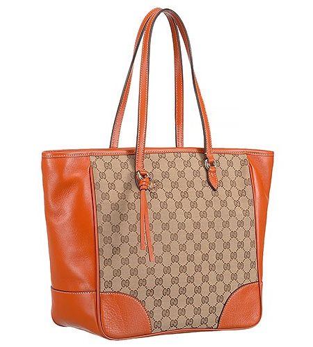 Gucci GG Supreme Canvas And Orange Leather Tote 18926778