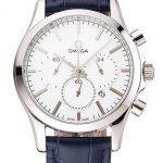 Omega Chronograph White Dial Stainless Steel Case Blue Leather Strap