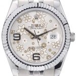 Rolex DateJust Stainless Steel Ribbed Bezel Flower Silver Dial 41983