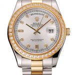 Swiss Rolex Day-Date White Dial Gold Diamond Case Two Tone Stainless Steel Bracelet 1453972