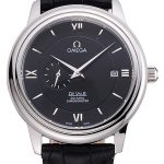 Omega De Ville Prestige Co-Axial Black Dial Silver Case Black Leather Strap Roman Numeral