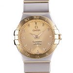 Swiss Lady Omega Constellation Stainless Steel Bracelet Golden Dial 80292