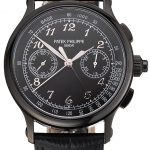 Swiss Patek Philippe Split Seconds Chronograph Black Dial Black Case Black Leather Strap