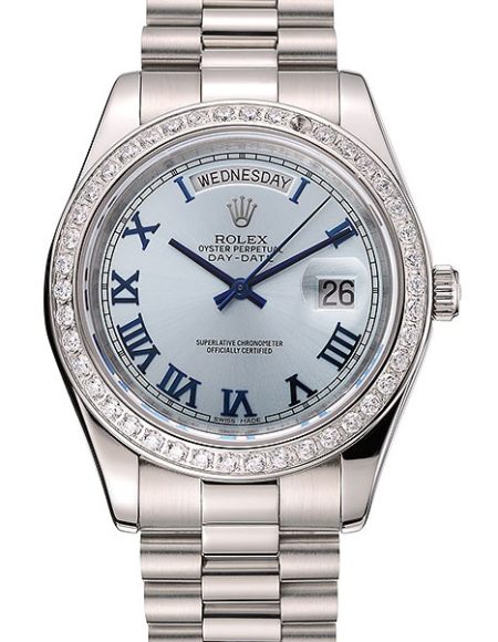 Swiss Rolex Day-Date Ice Blue Dial Diamond Case Stainless Steel Bracelet 1453962