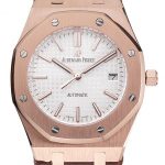 Swiss Audemars Piguet Royal Oak White Dial Gold Case Brown Leather Strap