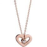 Cartier Replica Crystal Stud Cutwork Rose Gold Heart Pendant Fine Chain Necklace
