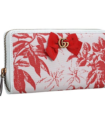Gucci Red Flower Print Canvas Zip Around Wallet 18927139