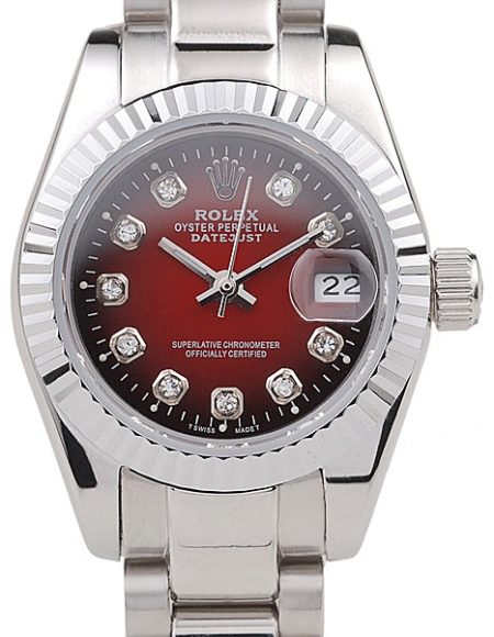 Rolex Datejust Polished Stainless Steel Two Tone Red Dial