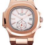 Patek Philippe Nautilus White Dial Rose Gold Case Brown Leather Strap