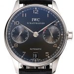 Swiss IWC Portuguese Black Dial Black Subdials Silver Case Black Leather Bracelet 1453906