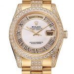 Swiss Rolex Day-Date Diamond Pave White Dial Gold Diamond Bracelet 1453958