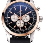 Breitling Transocean Black Dial Black Rubber Strap Rose Gold Bezel 98208