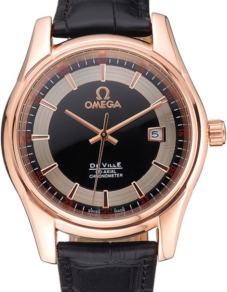 Omega DeVille Black Crocodile Leather Bracelet Black Dial Watch
