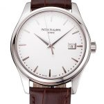 Swiss Patek Philippe Calatrava White Dial Stainless Steel Case Brown Leather Strap