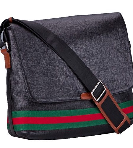 Gucci Web Black Leather Medium Messenger Bag