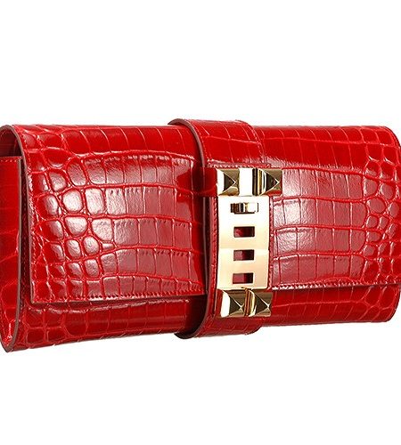 Hermes Medor Crocodile Leather Red Clutch 18926683