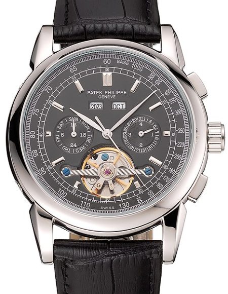 Patek Philippe Grand Complications Stainless Steel Case Black Dial Black Leather Bracelet 622258