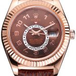 Rolex Sky Dweller Brown Dial Rose Gold Case Brown Leather Strap