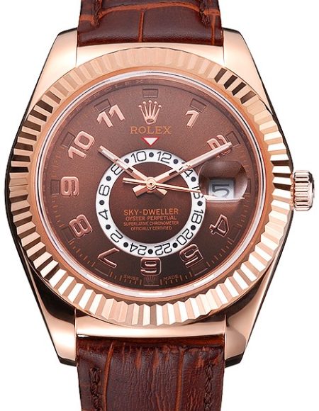 Rolex Sky Dweller Brown Dial Rose Gold Case Brown Leather Strap