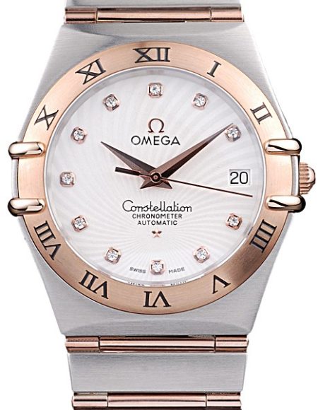 Omega Swiss Constellation Jewelry Rose Gold Case Radial Emblem White Dial