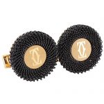 Cartier Double C Logo Rose Decor Black Cufflinks 700677