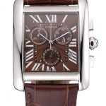 Cartier Tank MC Brown Dial Stainless Steel Case Brown Leather Bracelet  622692
