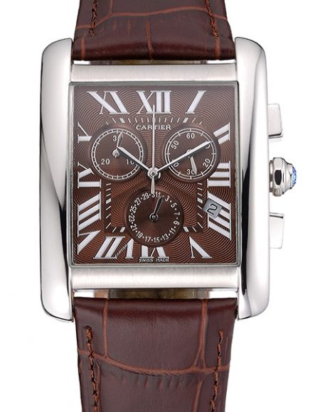 Cartier Tank MC Brown Dial Stainless Steel Case Brown Leather Bracelet  622692
